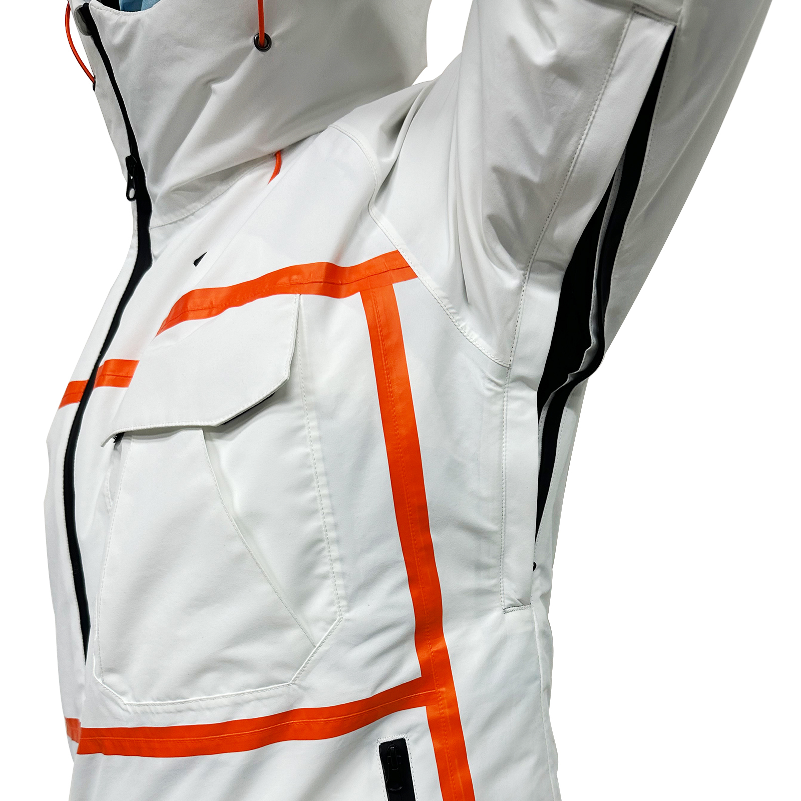 Funktionelle weiße Skijacke mit Belüftung und stylischen Details