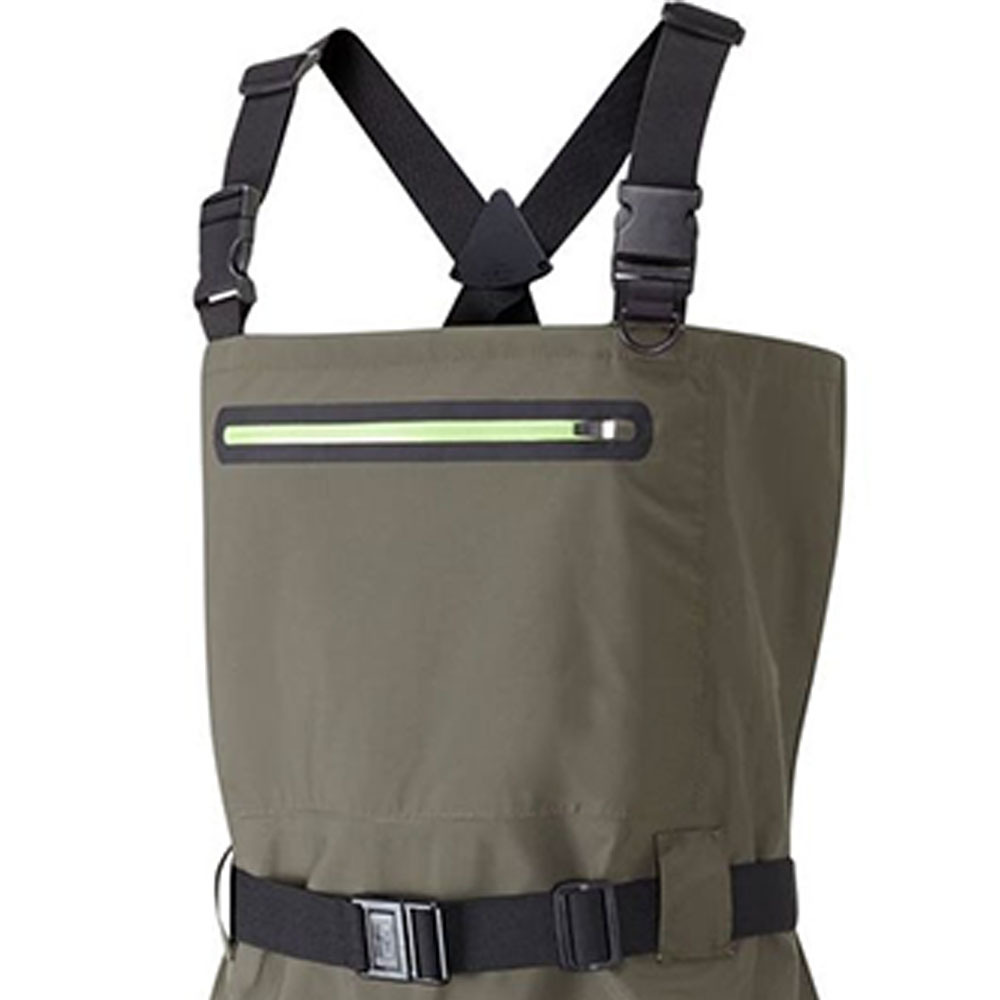 Cuissardes militaires vertes Yuelei WM-10 - Fermeture éclair jaune sur la poitrine, taille réglable