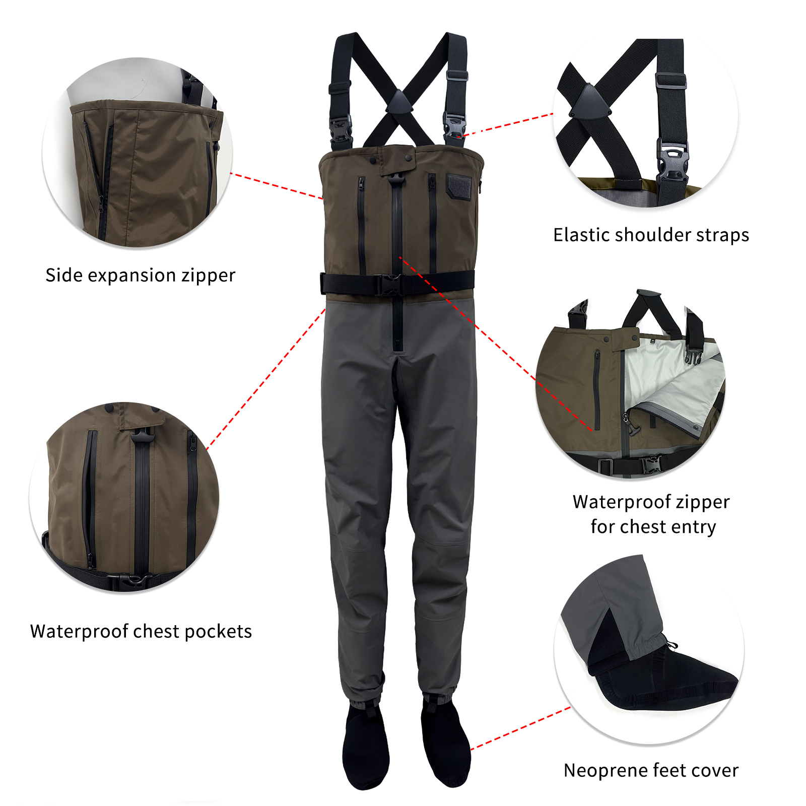 Yuelei WM-9x Wader Gris Foncé Taille Réglable Double Poches Vente en Gros