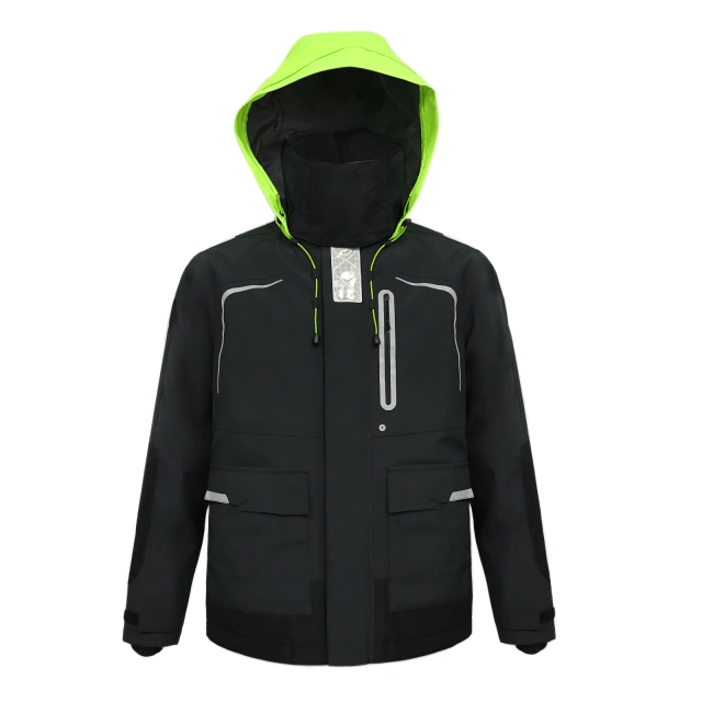 Yuelei Black Sailing Jacket with Neon Hood and Reflective Strips