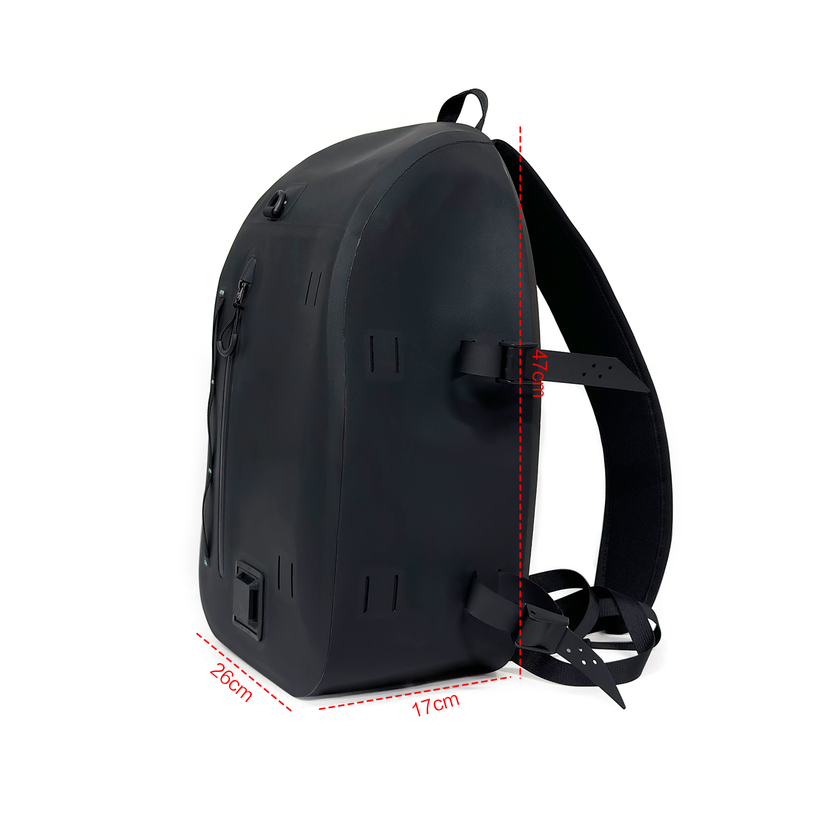 Black Waterproof Shoulder Bag with Water-Resistant Zipper, 21.5L