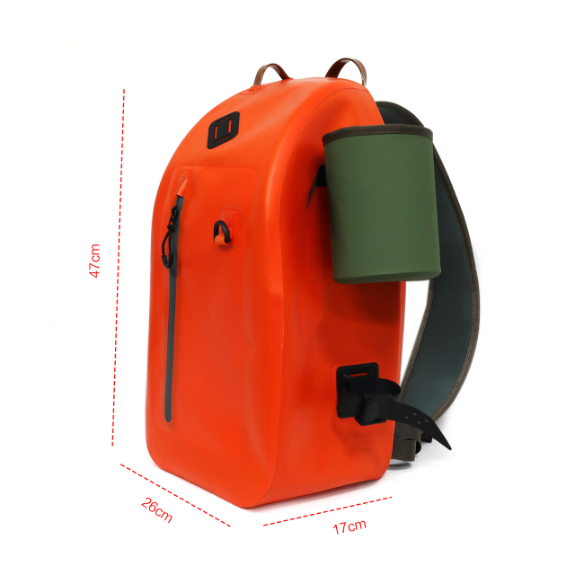 Orange Waterproof Shoulder Bag with Water-Resistant Zipper Cup Holder