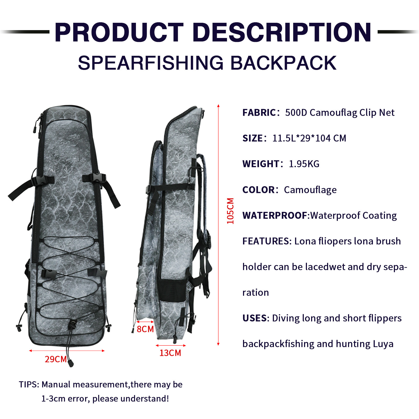 Durable Camouflage Spearfishing Backpack:Ultimate Diving Companion