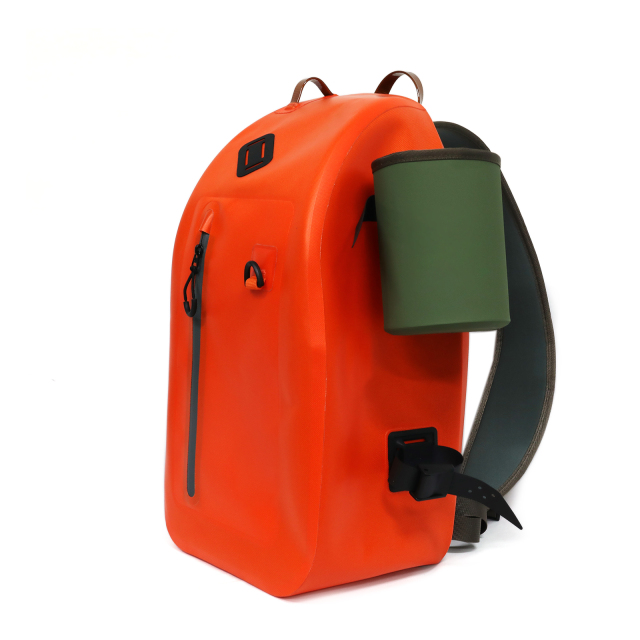 Orange Waterproof Shoulder Bag with Water-Resistant Zipper Cup Holder