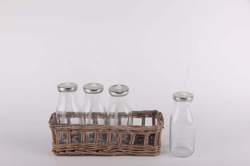 250ML GLASS MILK BOTTLE WITH STRAW