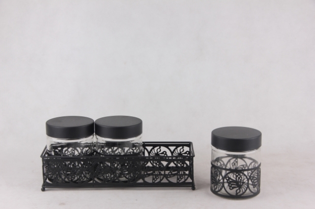3PCS glass jar S/S with stand