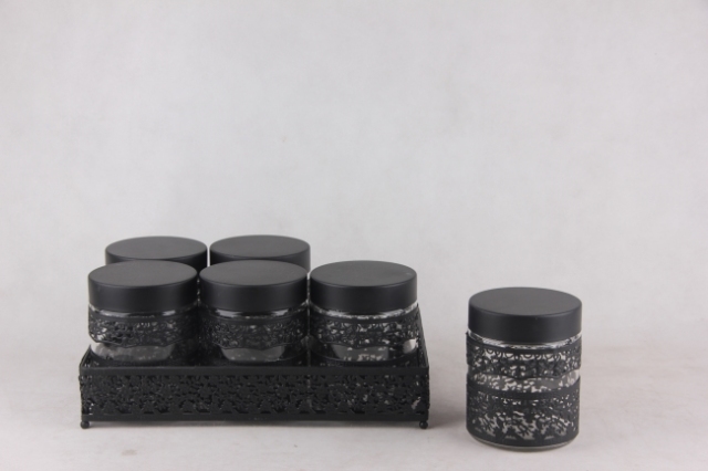 6PCS glass jar S/S with stand