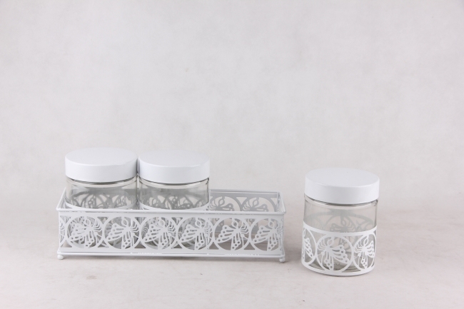 3PCS glass jar S/S with stand