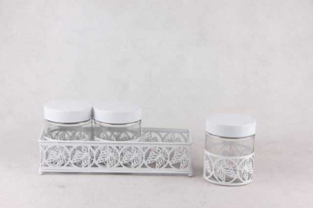 3PCS glass jar S/S with stand