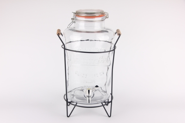 glass dispenser jar with tap with iron stand