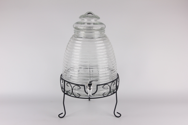 glass dispenser jar with tap with iron stand
