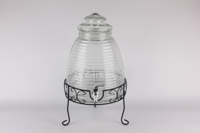 glass dispenser jar with tap with iron stand