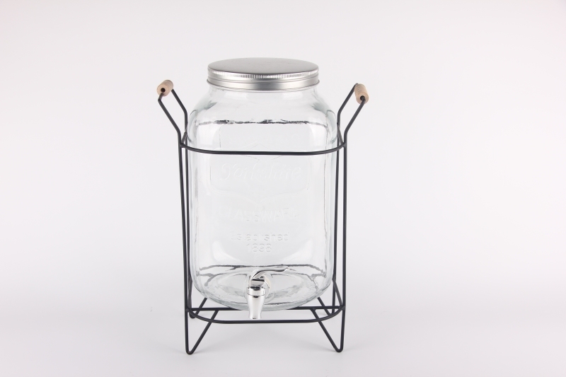 glass dispenser jar with tap with iron stand