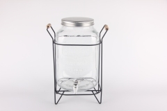 glass dispenser jar with tap with iron stand