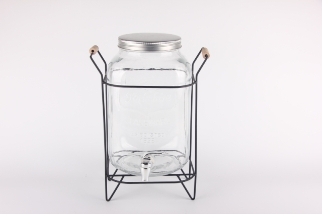 glass dispenser jar with tap with iron stand