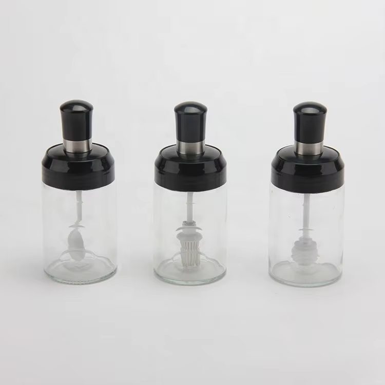 Recycled Premium Quality Good Design 200ml Clear Glass Spice Storage Jars with Spoon