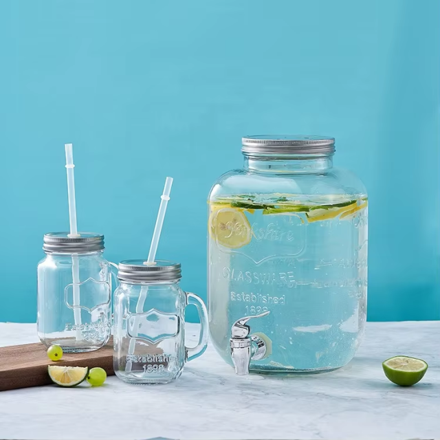 most popular home and kitchen glass beverage dispenser with tin lid and stand ice bucket