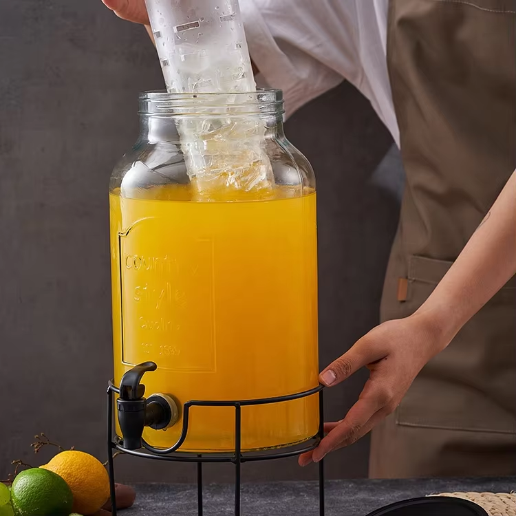 Glass Single Mason Jar Beverage Drink Dispenser With Leak Free Spigot and strainer Clear