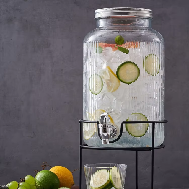 Amazon bestseller Glass Mason Jar glass Beverage Drink Dispenser With Leak Free Spigot and iron stand