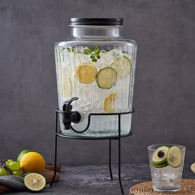 Wholesale Classic BPA Free Juice beverage Dispenser Glass drink dispenser With tap and iron stand