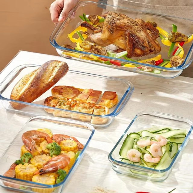 Glass Baking Dish Tray Set Borosilicate Glass Kitchen Bakeware Oven Baking Tray Glass Baking Oven Dish Pan Plate for Kitchen