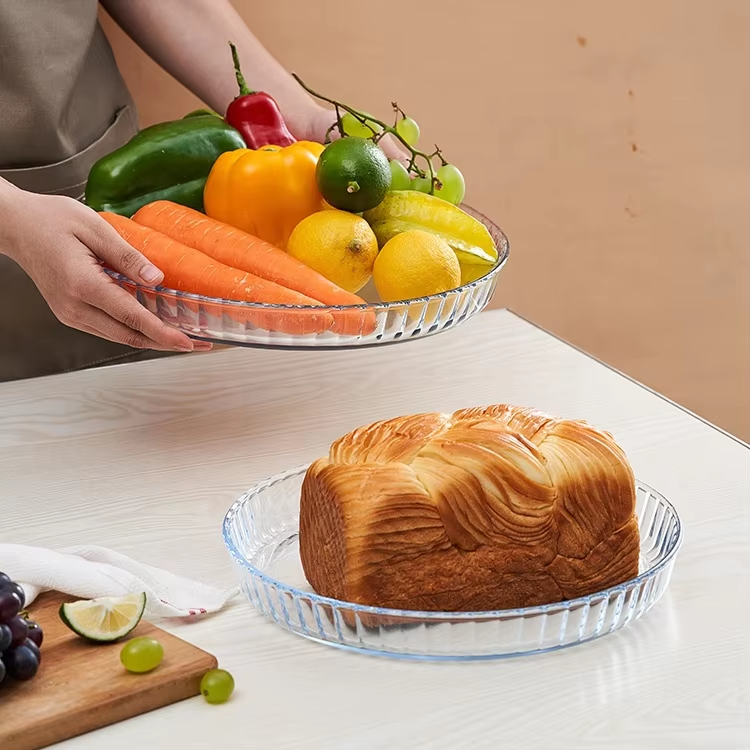 Microwave Oven Safety round hamburger baking tray borosilicate glass sheet with low price