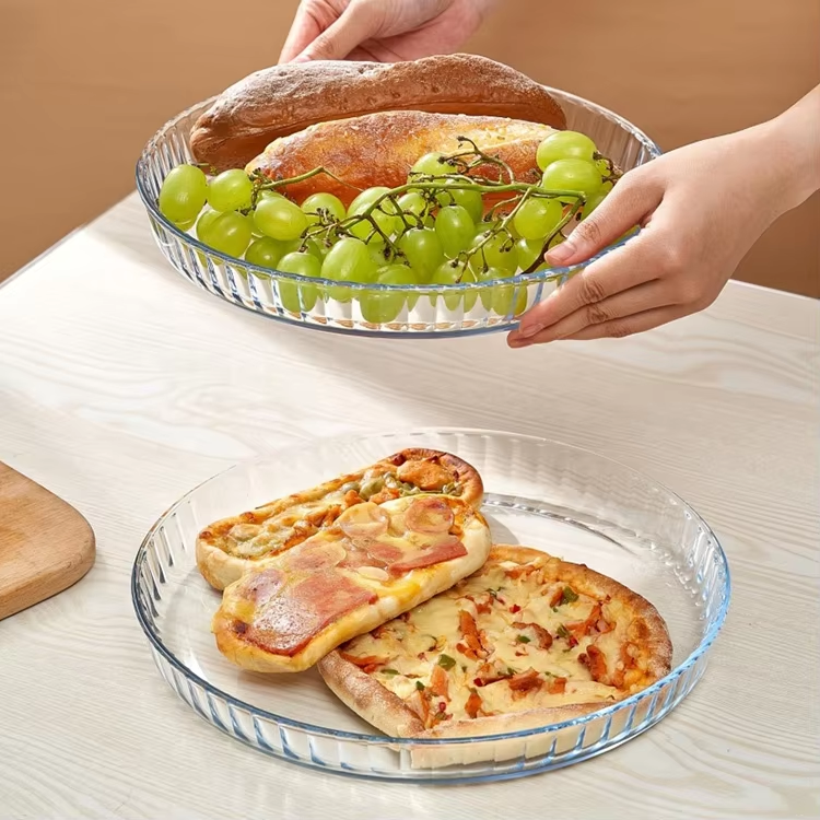 Microwave Oven Safety round hamburger baking tray borosilicate glass sheet with low price