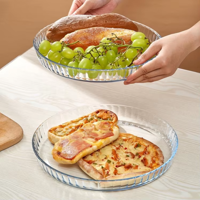 Microwave Oven Safety round hamburger baking tray borosilicate glass sheet with low price