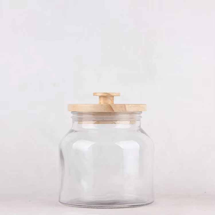 2020 Hot Selling Clear Airtight Glass Food Nuts Snacks Storage jars Containers with Wood Lid
