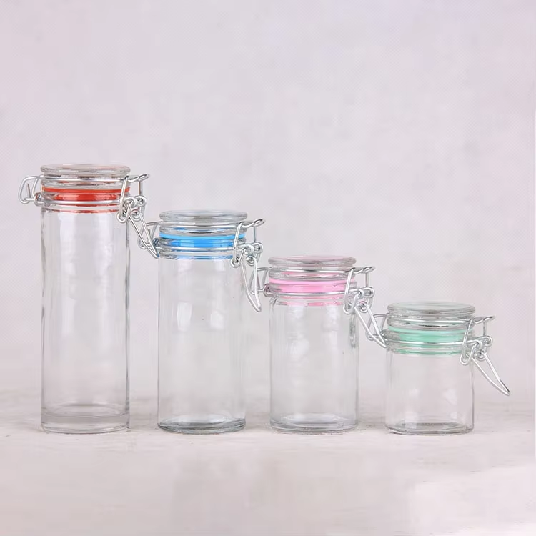 Wholesale 100ml Round Shaped Food Storage Container Empty Clear Spice Salt Sugar Glass Jar with Airtight Clip lids