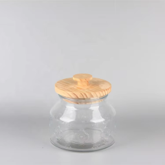 Top Selling Different Size Flower Pattern Clear Round Glass Food Storage jars with Wood Cover