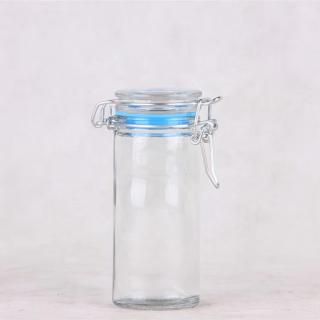 Wholesale 100ml Round Shaped Food Storage Container Empty Clear Spice Salt Sugar Glass Jar with Airtight Clip lids