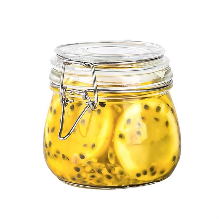 Hot sale food container honey lemon coffee clear glass storage jar bottle for 300ml