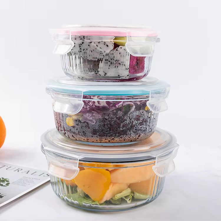 High quality Round Glass Meal Prep High borosilicate glass food container With BPA Free PP Lid