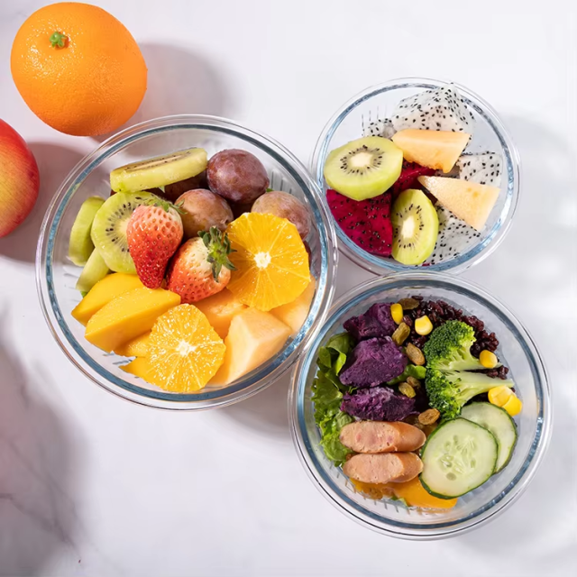 High quality Round Glass Meal Prep High borosilicate glass food container With BPA Free PP Lid