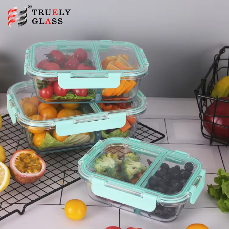 Factory hot sale wholesale microwave safe glass food container lunch box with convex high borosilicate crystal pot in stock