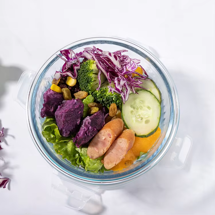 High quality Round Glass Meal Prep High borosilicate glass food container With BPA Free PP Lid