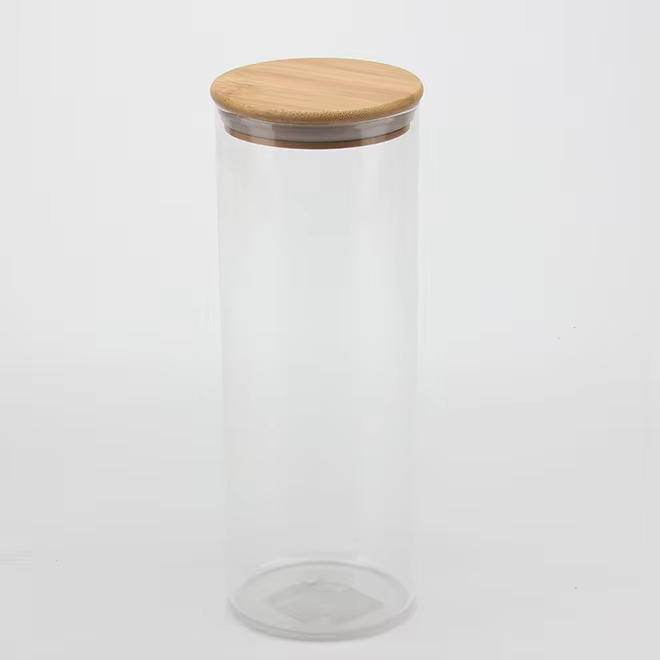 Borosilicate kitchen storage 100ml 200ml food airtight glass jar with bamboo lid