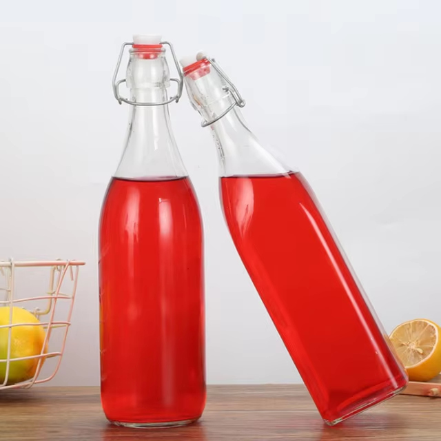 Factory Direct Kitchen Use Swing Clip Top Clear Sealed Glass Storage Beverage Bottles