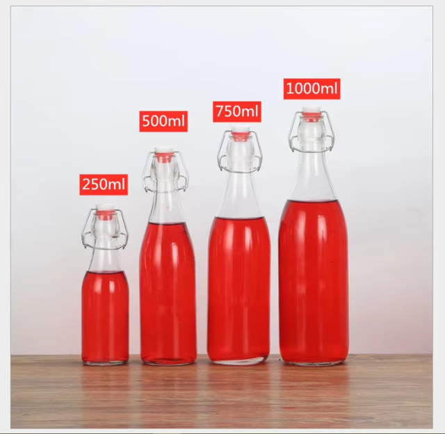 Factory Direct Kitchen Use Swing Clip Top Clear Sealed Glass Storage Beverage Bottles
