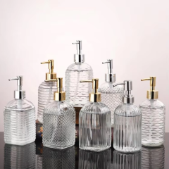 Wholesale hot selling 400ml Amber Embossed Glass Soap Dispenser with Pump