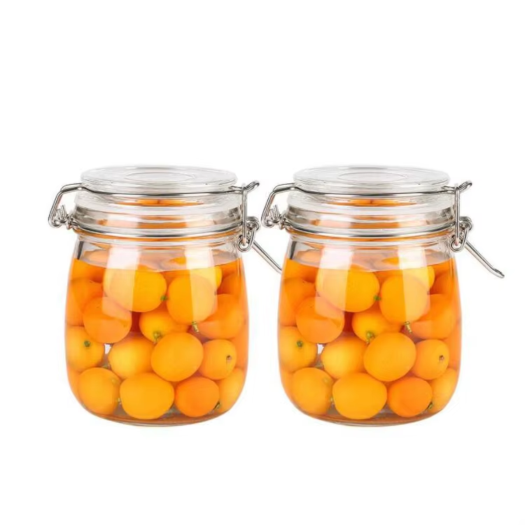Wholesale 500ml glass storage jar  in bulk with glass lid and clip for food storage