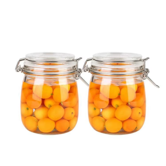 Wholesale 500ml glass storage jar  in bulk with glass lid and clip for food storage