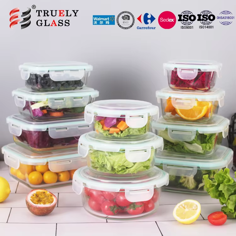 Hot selling glass Lunch box glass food container storage jar Clear glass ware