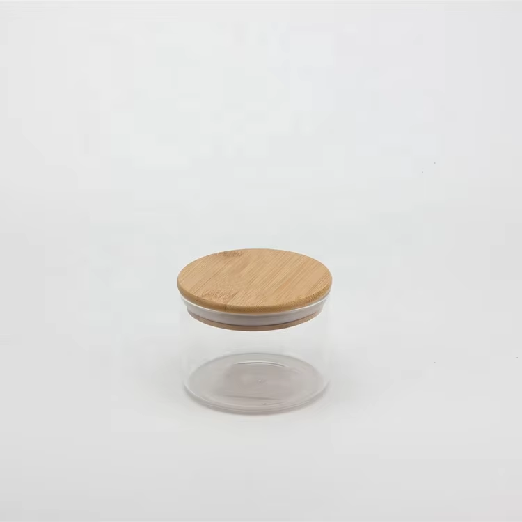 China Factory Airtight High Borosilicate Glass Storage Jars with Wood Sealing Lid