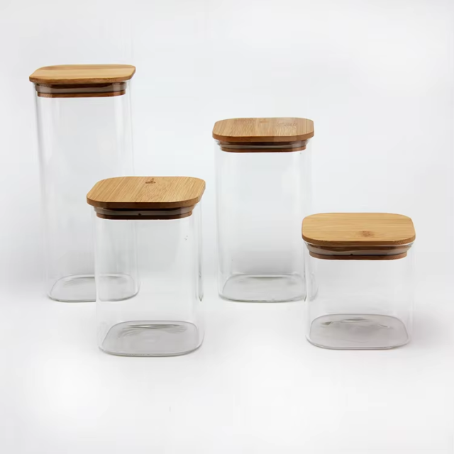 kitchen spice 500ml stackable borosilicate glass storage jar set with bamboo lid
