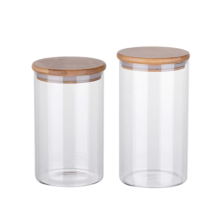 stackable custom containers cookie glass storage food jars with airtight bamboo  lid