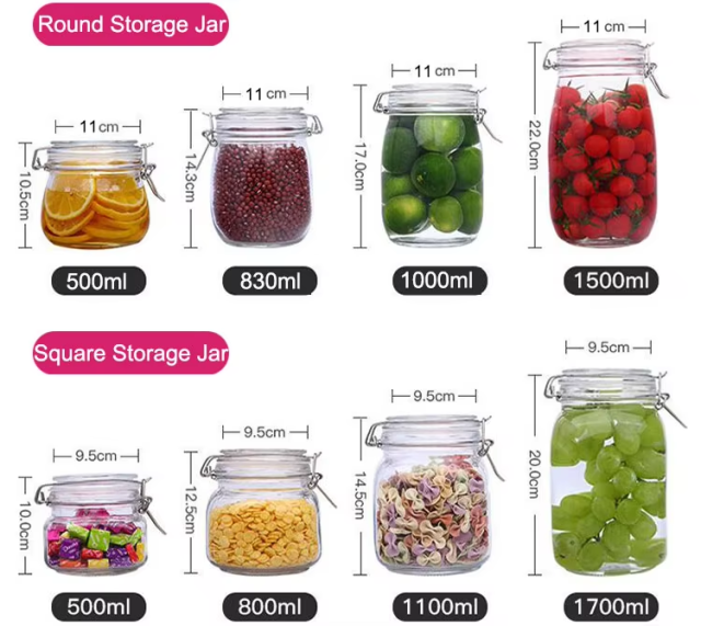 Wholesale 500ml glass storage jar  in bulk with glass lid and clip for food storage