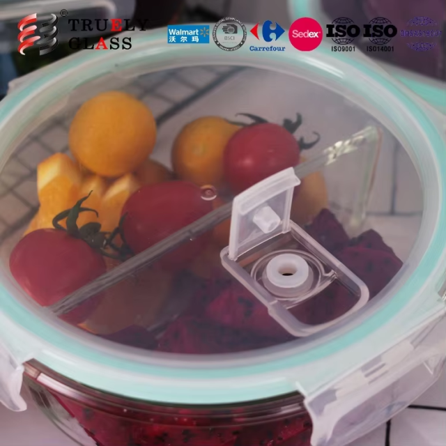 bento lunch box glass food container with 2 compartment microwave food container with pp lid