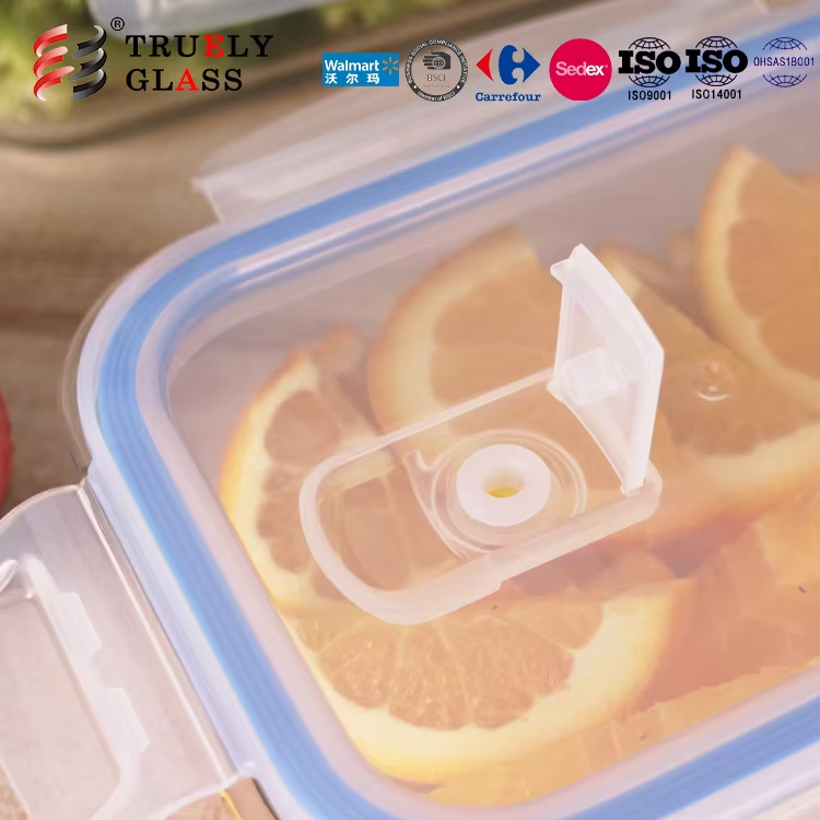 Wholesale Kitchen Airtight High Borosilicate Glass Food Storage Container lid with steam hole